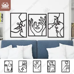 Dress Putuo 3pcs Woman Face Silhouette Black Wooden Line Art Living Room Bedroom Home Wall Decor Creative Ornament Beautiful Painting