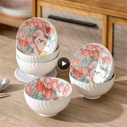 Tigelas Suprimentos de cozinha Utensílios de mesa sem desbotamento Tigela de sopa 6 peças Pratos de cerâmica japonesa Decorações Arroz fresco Ins Vento