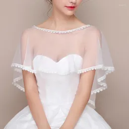 Sciarpe Abito da sposa in tinta unita coreana Scialle da donna Mantello estivo in pizzo di chiffon Maglia trasparente Abbigliamento solare Mantello protezione solare R38