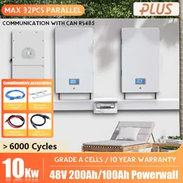 48V Powerwall LiFePO4 Battery 200Ah 10Kw 51.2V 100Ah 5KW Max 32 Parallel With CAN RS4856000 Cycles For Solar 10 Year Warranty