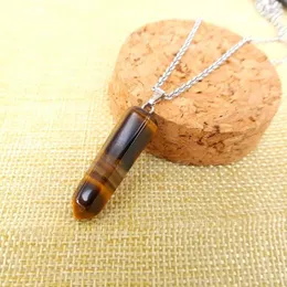 Подвесные ожерелья FYJS Уникальный серебряный шестиугольный колонна Tiger Eye Stone Link Chain Ожерелье Скала Христалли