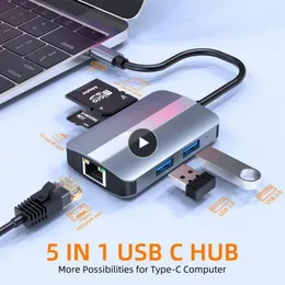 5-в-1 5 портов Станция док-станции 100 Мбит/с RJ45 USB2.0 TF/SD-карта Multiply Splitter Adapter High Speed ​​USB 3.0 Hub для ноутбука