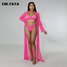 Costumi da bagno da donna CM.YAYA Bikini da donna con strass con diamanti e strass con copricostume in rete abbinati a tre costumi da bagno completi da 3 pezzi 230707