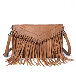 Kvällsväskor Dam PU Läder Hobo Fransar Tofs Cross Body Bag Dam Vintage Liten Axel Handväska För Flickor Bolsa Feminina Clutch Portmonnäer