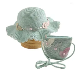 Breite Krempe Hüte XEONGKVI Koreanische Klee Sonnenhut Tasche Set Frühling Sommer Marke Strand Stroh Kappe Für Frauen Mädchen Kind