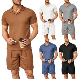 Survêtements pour hommes 2023 été décontracté coupe ample hommes ensemble minimaliste col en v mâle à manches courtes ensembles de shorts