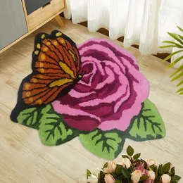 Tappeti Tufting Pink Rose Flower Tappetini da bagno Morbido antiscivolo Tappeto da bagno Vasca Tappeto laterale Sedia Foot Pad Estetico Decorazioni per la casa Regali per gli amanti