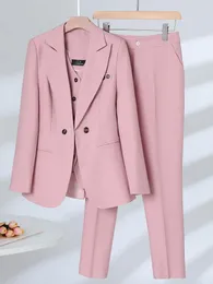 Zweiteilige Damenhose, modisches 3-teiliges Set, formeller Blazer, Weste und Hosenanzug, elegant, Marineblau, Rosa, Aprikose, Büro, Damen, Business, Arbeit