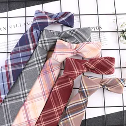 Случайный хлопок 6 см студенты связывают клетку жаккардовую галстук, женщины, мужчина, рубашка рубашка, клетчатые юбки, галстуки