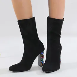 부츠 두꺼운 발 뒤꿈치와 스웨이드 750-1의 여성용 다채로운 보석 신발