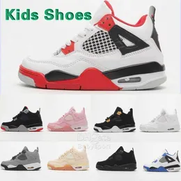 Kids 4 Basketball Shoes Black Cat Toddler TD 4S Red Chicag Boys Girls Basketball Sports Sneaker Dore Enfants Athletic Outdoor Sneakers Size 26-35