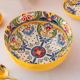 Ciotole Combinazione di stoviglie in ceramica in stile bohémien Set di colori ad alto colore per la casa Ciotola di riso Piatto di verdure Ciotola di noodle da tavola