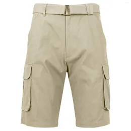 Shorts Masculino Verão Slim Casual Moda Calça Cargo Cor Sólida com Cinto Elástico Multibolsos