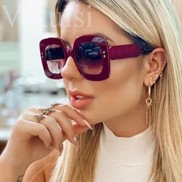 Vintage Red Square Sunglasses Women Brand Designer Retro Rivet Cat Eye Sun Glasses For Female Oversized Gradient Shades oculos