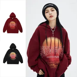 Hot Style Men's Hoodies Cotton Autumn and Winter 2023 American Unisex Street Trend Sunset Theme Terry Hoodie Streetwear Hiphop Tops