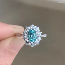 Cluster Rings Ruif 925 Silver Exquisite 3.8Ct Lab Grown Paraiba For Women Girls Daily Office Party Momentous Occasion Fine Jewelry