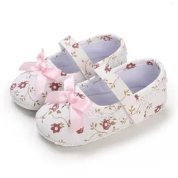 First Walkers Infant Girls Floral Princess Shoes Spring Summer Children PU Toddler Bowknot Flat Bottom Dress Casual Baby