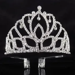 HEDCECES Srebrna panna młoda ślubna krystaliczna korona ręcznie robione hair akcesoria księżniczki urodzinowe