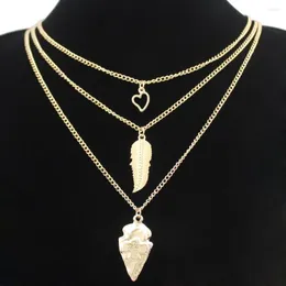 Pendant Necklaces Bohemian Vintage Personality Triple Chain Heart Leaf Feather Eagle Arrow Necklace Collar Women Men Fashion Jewelry