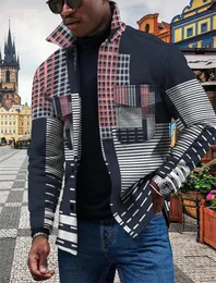 Truckerjacka för män 3D-tryckt randig enkelrads Button Up Cardigan Casual Shacket Jacka för män