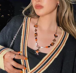 Anhänger Halsketten 2023 Trendy Orange Karte Fünfzackiger Stern Lächelndes Glück Hip Hop Punk Charm Halskette Für Männer Frauen Mädchen schmuck