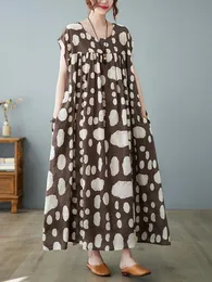 Hosen Anteef Kurzarm Oversize Baumwolle Vintage Floral Kleider für Frauen Casual Lose Lange Sommer Kleid Elegante Kleidung 2023