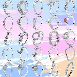 Cluster Ringen 925 Sterling Zilver Voor Vrouwen Originele Kroon Liefde Hart Wishbone Engagement Wedding Crystal Ring Luxe Sieraden