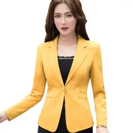 Trajes de mujer, ropa de trabajo de negocios para mujer, chaqueta Blazer para mujer, Primavera Verano, manga larga, un botón, abrigos básicos ajustados en amarillo, rosa y negro