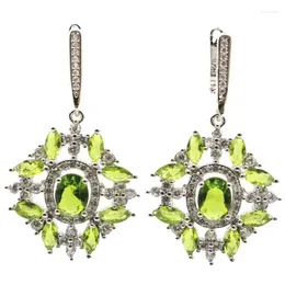 Dangle Earrings 42x25mm Highly Recommend Pink Kunzite Green Peridot CZ Females Gift Silver Wholesale Drop