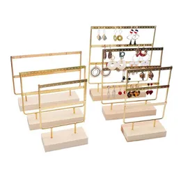 Jewelry Boxes Three Colors Earring Holder Display Jewellery Ear Studs Pendant Stand Wooden Base Metal Storage Rack Various Holes 230710