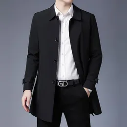 Hırkalar erkek bahar ceket 2023 yeni varış erkekler iş rahat siyah haki uzun ceket en kaliteli tek göğüslü göğüslü katı trençkot