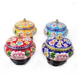Jewelry Pouches Chinese Gifts Ornaments Copper Wheel Cloisonne Peony Flower Box Canned Multifunction 4 Inches