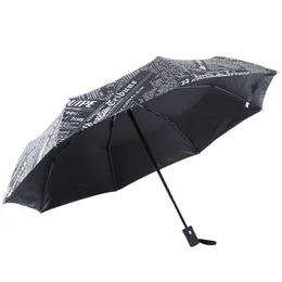 Зонты Мужской Картина Маслом Газета Узор Черное Покрытие Ветрозащитный Зонт Дождь Женщины для Мужчин Открытый
