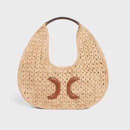 Straw Hobo Bag Summer Beach Bags Designer Weave Shoulder Bags Underarm Hobos Bag Luxury Crescent Tote Bag Croissant Handbag Women Beach Totes Lafite Grass Cowhide