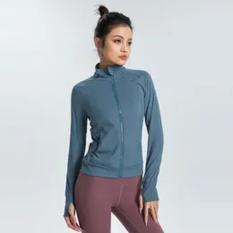 LU damskie kurtka joga z długim rękawem strój stały kolor tylne kurtki gimnastyczne kształtowanie talii ciasny strój do joggera