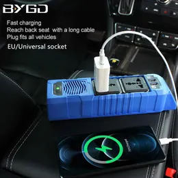 점프 스타터 BYGD 150W 자동차 인버터 DC 12V에서 AC 220V 자동 전력 변환기 유럽 범용 소켓 24A 듀얼 USB 포트 충전기 어댑터 HKD230710