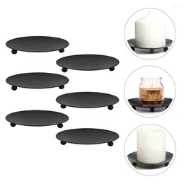 Candle Holders 6Pcs Wedding Centerpieces For Tables Taper Plate Holder Black Pillar Decorative Stand Centerpiece LED