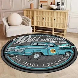 Teppich Retro Poster Runde Wohnzimmer Schlafzimmer Matte Miete Auto Home Decor Kinder Boden Teppich Bad Fußmatte Eingang 230710