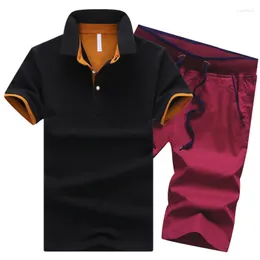 Herren Trainingsanzüge 2023 Mode Outfit Sets Zweiteiliges Set Sommer Herrenbekleidung Trainingsanzug Herren Polo T-Shirt Shorts Anzüge Solide Lose Laufen