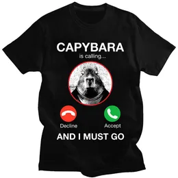 Fur Funny Capybara is Calling and I Must Go T-Shirt, Anime-Grafik-T-Shirts für Männer und Frauen, 100 % Baumwolle, kurze Ärmel, übergroßes T-Shirt