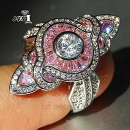 Z bocznymi kamieniami YaYI Fine Jewelry Fashion Princess Claw Set Cut Pink Cyrkonia Kolor srebrny Zaręczyny Wedding Party Lovers Gift Rings 230710