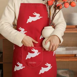 Kitchen Apron Gardening Restaurant Apron Kitchen Apron Rabbit Print Contrast Color Lace Up Adjustable Waterproof Front Pockets Oil-pro R230710