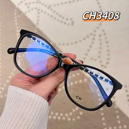 Fashion Ch Top Sunglasses Новое плоское зеркало CH3408 Eyeglass Frame Zhao Lusi Tyme Sheepskin Triped Leans Lens Lens с оригинальной коробкой Правильная версия Высокое качество