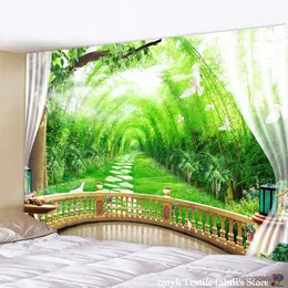 Gobelänger Vackra naturliga skogtryckta Stora väggtapeter Billiga Vägghängande Tapestr Väggkonstdekor R230710
