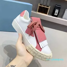 Casual Shoes color matching tassel sneakers shoes Low lace-up leather board flat slip brand triangle standard Women pink blue Size 35-40