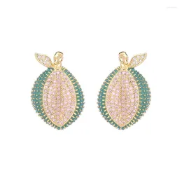 Pendientes de tuerca SENYU moda limón diseño pendiente mujer verano fiesta joyería microinserto Cubic Zirconia lindo oído puntas regalo