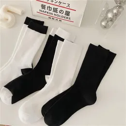 Women Socks Solid Color Cotton Black White Stitching Simple Noble Korean Style College Series Ladies Crew B134