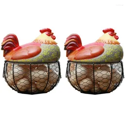 Talerze 2X Ceramiczny pojemnik na jajka Kosz z drutu z kurczaka Kolekcja owoców Kura Ozdoby Dekoracja 19 CM X 22 CM (B)