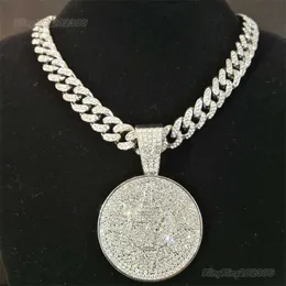 Wisiorek naszyjniki Hip Hop kryształ szczęśliwy numer 7 wisiorek z dużym Miami kubański łańcuszek Choker naszyjnik dla kobiet mężczyzn Iced Out moneta biżuteria