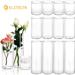 Decorative Objects Figurines Glass Cylinder Vase Hurricane Candle Holder Clear 3 Different Sizes Tall Vases for Wedding Centerpieces Flower 230710
